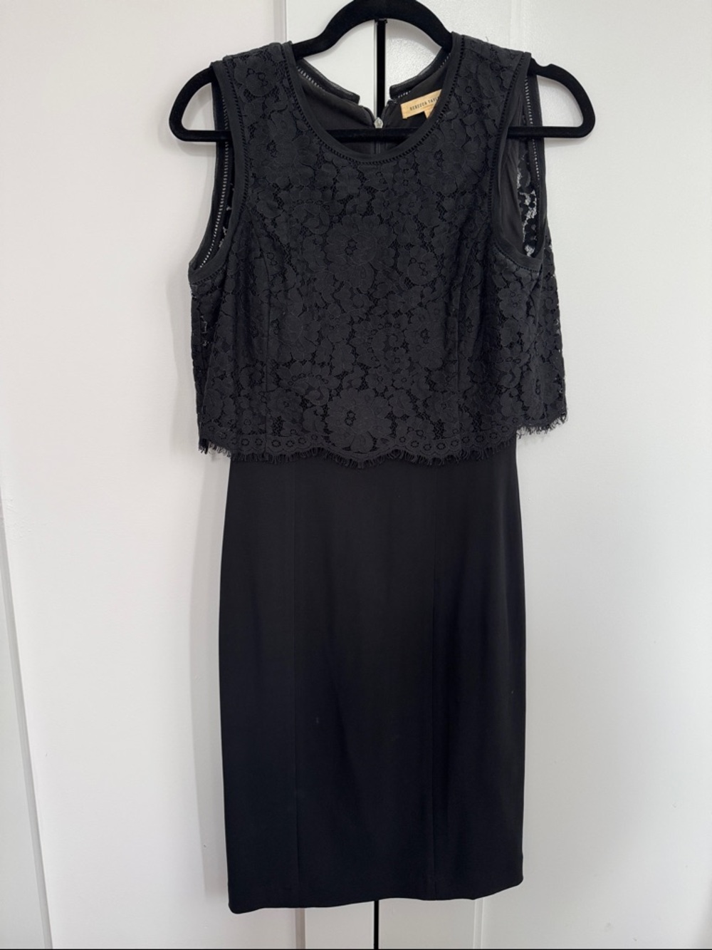 Rebecca Taylor Black Lace Overlay Midi Dress